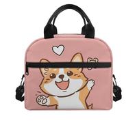 SCRAWLGOD Cute Dog Lunch Box for Kids 6-8/8-10/10-12/12-14 Corgi Insulated Lunch Bag for Girls School Lunchbox Heart Small Tote Cooler Lunchbag Holder Food Warmer