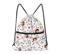 SCRAWLGOD Cute Medical Nurse Print Sport Drawstring Backpack for Women Shoulder Sackpack Hiking Beach Gym Sack Tote Bag