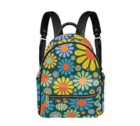 SCRAWLGOD Cute Mini Leather Backpack Hippy Flower Power Hippie Print Fashion Daypacks Purse for Girls Womens