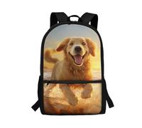 SCRAWLGOD Golden Retriever Rucksack for Girls Age 10-11/7-8/8-9/9-10 Dog Kids Backpack Secondary School Bags 17 Inch Large Bookbag Children Elementary Student Back Pack