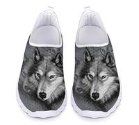 SCRAWLGOD Gray Wolf Breathable Walking Shoes Casual Slip On Loafers Mesh Tennis Sneakers Outdoor Sport Running Shoes
