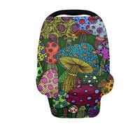 SCRAWLGOD Green Mushroom Print Stretchy Car Seat Cover for Babies,Nursing Cover Breastfeeding Cover,Soft Breathable Baby Carseat Canopy