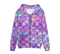 SCRAWLGOD Mermaid Scale Print Women Novelty Active Hoodie Causal Long Sleeve Zip Up Sweatshirt with Pockets