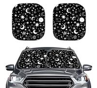 SCRAWLGOD Moon and Star Black Windshield Sun Shade for Car SUV Truck Foldable Uv Ray Reflector Front Window Sun Shade Visor Shield Cover Accessories Protector,Pack of 2