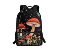 SCRAWLGOD Mushrooms Backpack for Girls Age 10-15/8-9/9-10 Secondary School Bag with Side Pockets 17 Inch Large Kids Rucksack for 5th Grade Schoolbag Bookbag Book Bag