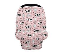 SCRAWLGOD Pink Cow Print Car Seat Cover for Babies Multi-Use Stretchy Nursing Covers for Breastfeeding, Infant Carseat Canopy