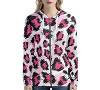 SCRAWLGOD Pink Leopard Print Women Novelty Active Hoodie Causal Long Sleeve Zip Up Sweatshirt with Pockets