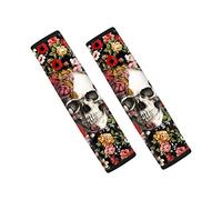 SCRAWLGOD Rose Skull Print 2 Packs Car Seat Belt Pads Cover Auto Accessories Seatbelt Pads Soft Comfort Seat Belt Cushion Shoulder Strap