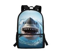 SCRAWLGOD Shark Backpack for School Boys Age 7 8 9 10 12 14 Kids Rucksack for Girls Secondary School Book Bags for Teen 7th Grade Bookbag 17 Inch Book Bag Children Back Pack
