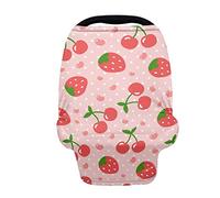 SCRAWLGOD Strawberry Print Car Seat Covers for Babies Night Moon Star Black Multi-Use Nursing Carseat Canopy Breastifeeding Cover, Baby Shower Gifts for Girls