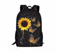 SCRAWLGOD Sunflower Butterfly Schoolbag for Teen Girls You are my Sunshine Print Casual Sports Travel Backpack Kids Book Bags