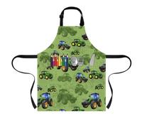 SCRAWLGOD Tractor Cartoon Aprons for Boys Green Kitchen Cooking Chef Apron with Pocket Personalized Kids Apron with Strong Stitching for Baking Garden,1 Pack