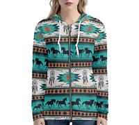 SCRAWLGOD Women Zip Up Hoodie Sweatshirt Navajo Native American Aztec Horse Print Causal Long Sleeve Sweatshirt Oversized Jacket Plus Size XS-5XL