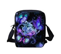 SCRAWLGOD Women's Butterfly Floral Messenger Bag, 6.69''L x 9.05''H x 2.36''W, Polyester, PVC, Adjustable Shoulder Strap, Zippered Pocket, Multifunctional Crossbody Sling Bag for Women, Girls, Kids