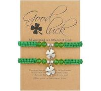 SCRDPRAD 1-2pcs Four Leaf Clover Bracelet Adjustable for Women Men Charm Beaded Natural Stone Clover Pendant Bracelet For St. Patrick's Day Clover Woven Braided Bracelets, 1, Resin, no gemstone