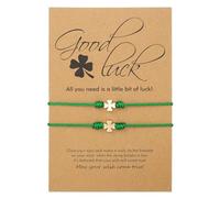 SCRDPRAD 1-2pcs Four Leaf Clover Bracelet Adjustable for Women Men Charm Beaded Natural Stone Clover Pendant Bracelet For St. Patrick's Day Clover Woven Braided Bracelets, 1, Resin, no gemstone