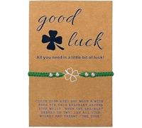 SCRDPRAD 1-2pcs Four Leaf Clover Bracelet Adjustable for Women Men Charm Beaded Natural Stone Clover Pendant Bracelet For St. Patrick's Day Clover Woven Braided Bracelets, 1, Resin, no gemstone