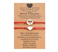 SCRDPRAD 2Pcs Adjustable MAMA & Daughter Woven Rope Matching Bracelet With Message Card Meaningful Love Between Mom & Daugther Bracelet Mothers Day Birthday First Day of School Gifts Jewelry, Heart