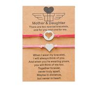 SCRDPRAD 2Pcs Adjustable MAMA & Daughter Woven Rope Matching Bracelet With Message Card Meaningful Love Between Mom & Daugther Bracelet Mothers Day Birthday First Day of School Gifts Jewelry, Heart