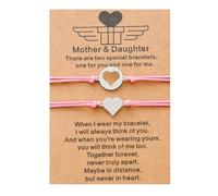 SCRDPRAD 2Pcs Adjustable MAMA & Daughter Woven Rope Matching Bracelet With Message Card Meaningful Love Between Mom & Daugther Bracelet Mothers Day Birthday First Day of School Gifts Jewelry, Heart