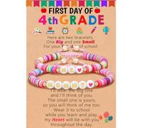 SCRDPRAD 2Pcs First Day of School Bracelet Mommy/Mother And ME/Daughter Pink Polymer Clay Rope Heart Beaded Bracelet With Message Card Protection Anxiety Relief Jewelry Back To School Gifts, Middle