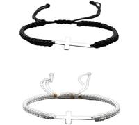 SCRDPRAD 2pcs Handmade Cross Colorful Adjustable Braided String Sideways Friendship Couple Rope Bangle Bracelet Hope Faith Christian Religious Lucky Protection Lucky Jewelry, Adjustable, Metal, no