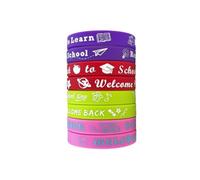 SCRDPRAD 4-8Pcs Colorful Welcome Back To School Silicone Bracelet Funny First Day of School Jewelry Gifts for Women Men Waterproof Rubber Wristbands Inspirational Bracelet, Middle, Silicone, no