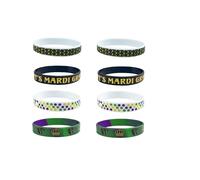 SCRDPRAD 4-8Pcs Mardi Gras Silicone Bracelet for Men Women It's Mardi Gras Slogan Carnival Mask Crown Bracelet Purple Gold Green Carnival Waterproof Holiday Jewelry Gifts, Middle, no gemstone