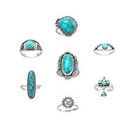 SCRDPRAD Bohemian Joint Turquoise Ring Set Pack for Women Stackable Vintage Opal Gemstone Turquoise Finger Ring Wstern Country Cowgirl Jewelry, Enamel, No Gemstone