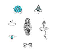 SCRDPRAD Bohemian Joint Turquoise Ring Set Pack for Women Stackable Vintage Opal Gemstone Turquoise Finger Ring Wstern Country Cowgirl Jewelry, Enamel, No Gemstone