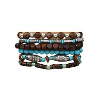 SCRDPRAD Boho Multilayer Stackable Bracelet, Vintage Leather Wooden Bead Turquoise Bracelet with Teardrop Charms for Women Bohemian Jewelry, 1, Resin, no gemstone