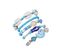 SCRDPRAD Boho Ocean Themed Stackable Bracelet Set - Sea Turtle, Seashell & Starfish Beaded Bracelets for Women, Beach Summer Layered Jewelry, 1, Resin, no gemstone