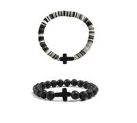 SCRDPRAD Colorful Handmade Cross Beaded Bracelet for Women Qute Religious Stone Clay Beaded Bracelet for Christian Inspirational Easter Chrismas Thanksgiving Gifts Jewelry, M, Acrylic, no gemstone