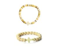 SCRDPRAD Colorful Handmade Cross Beaded Bracelet for Women Qute Religious Stone Clay Beaded Bracelet for Christian Inspirational Easter Chrismas Thanksgiving Gifts Jewelry, M, Acrylic, no gemstone