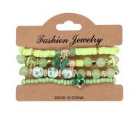 SCRDPRAD Green Shamrock St. Patrick Crystal Beaded Bracelet for Men Women Multi-layered Irish Lucky Leaf Bracelet Holiday Jewelry Gifts, Middle, no gemstone