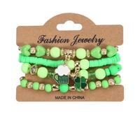 SCRDPRAD Green Shamrock St. Patrick Crystal Beaded Bracelet for Men Women Multi-layered Irish Lucky Leaf Bracelet Holiday Jewelry Gifts, Middle, no gemstone