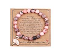 SCRDPRAD Handmade Pink Flamingo Adjustable Bracelet Natural Crystal Beaded Stone Never Forget How Flamazing You Are Inspirational Strech Bangle Sweet Jewelry for Women, Adjustable, Metal, no gemstone