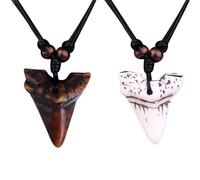 SCRDPRAD Handmade Punk 2pcs Resin Shark Tooth Turtles Pendant Adjustable Wax Rope Chain Necklace Couple Friendship Hawaiian Summer Beach Cool Surfer Leather Jewelry for Men Women, Zinc, No Gemstone