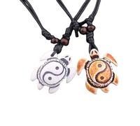 SCRDPRAD Handmade Punk 2pcs Resin Shark Tooth Turtles Pendant Adjustable Wax Rope Chain Necklace Couple Friendship Hawaiian Summer Beach Cool Surfer Leather Jewelry for Men Women, Zinc, No Gemstone
