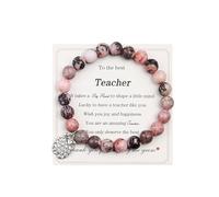 SCRDPRAD Handmade Teacher Appreciation 8MM Natural Colorful Stone Beaded Apple Pendant Adjustable Stretch Bracelet End of Year Teacher Back to School Sweet Jewelry for Women, Adjustable, Metal, no