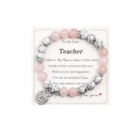 SCRDPRAD Handmade Teacher Appreciation 8MM Natural Colorful Stone Beaded Apple Pendant Adjustable Stretch Bracelet End of Year Teacher Back to School Sweet Jewelry for Women, Adjustable, Metal, no