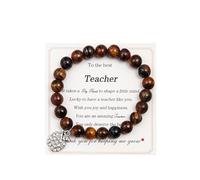 SCRDPRAD Handmade Teacher Appreciation 8MM Natural Colorful Stone Beaded Apple Pendant Adjustable Stretch Bracelet End of Year Teacher Back to School Sweet Jewelry for Women, Adjustable, Metal, no