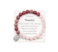 SCRDPRAD Handmade Teacher Appreciation 8MM Natural Colorful Stone Beaded Apple Pendant Adjustable Stretch Bracelet End of Year Teacher Back to School Sweet Jewelry for Women, Adjustable, Metal, no