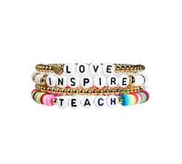 SCRDPRAD Handmade Teacher Appreciation Stackable Bracelets Colorful Solf Clay Love Teach Inspire Letter Beaded Adjustable Heishi Surfer Bracelets Sweet Teacher Gifts for Women, Adjustable, Metal, no