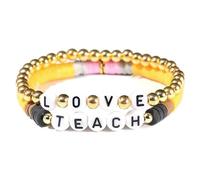 SCRDPRAD Handmade Teacher Appreciation Stackable Bracelets Colorful Solf Clay Love Teach Inspire Letter Beaded Adjustable Heishi Surfer Bracelets Sweet Teacher Gifts for Women, Adjustable, Metal, no