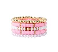 SCRDPRAD Macaron Multi-layer 6Pcs Bohemia Bracelet for Women Heishi Clay Bead Stretch Bracelets Stackable Colorful Summer Beach Hawaii Boho Jewelry Halloween Christmas Jewelry Gifts, Middle, Acrylic