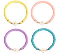 SCRDPRAD Minimalist Daisy Flower Heishi Surfer Colorful Soft Clay Beaded Adjustable Strech Stackable Bohemian Bracelets Set Summer Beach Boho Sweet Y2K Jewelry for Women Teens, Adjustable, Metal, no