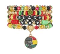 SCRDPRAD Stackable Black History Month Beaded Bracelets For Women Men Multi-layered Juneteenth Bracelets Black History Month Juneteenth Freedom Day Gifts Jewelry, Middle, no gemstone