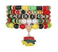 SCRDPRAD Stackable Black History Month Beaded Bracelets For Women Men Multi-layered Juneteenth Bracelets Black History Month Juneteenth Freedom Day Gifts Jewelry, Middle, no gemstone