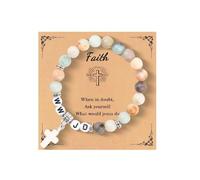 SCRDPRAD WWJD Natural Stone Bead Bracelet for Women Men What Would Jesus Do Inspirational Religious Bracelets Increased Faith Christian Gift Easter Thanksgiving Christmas Ornaments, middle, No